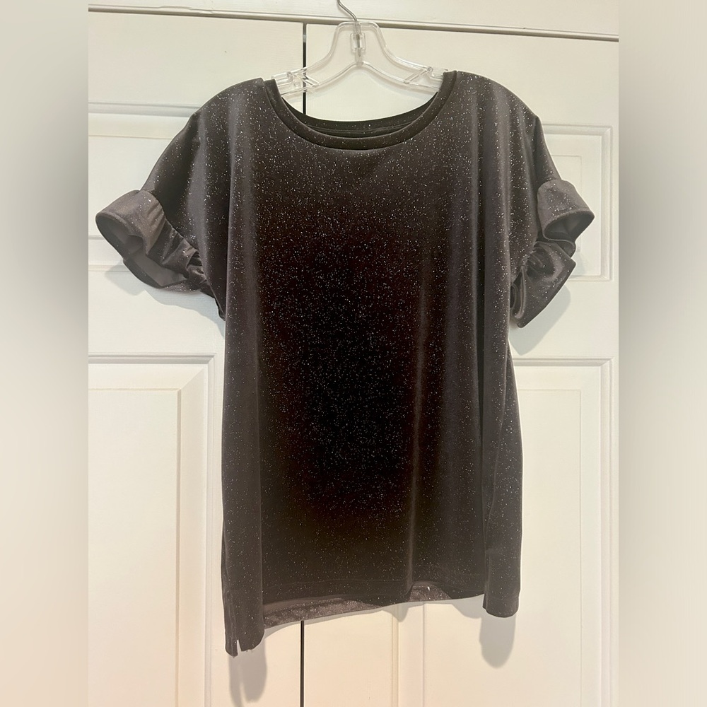 Sparkly Velvet Flutter Sleeve Top